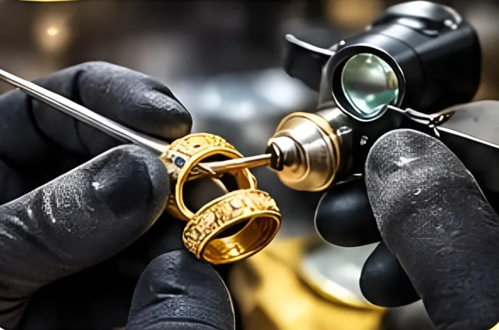 Jeweller polishing a gold ring